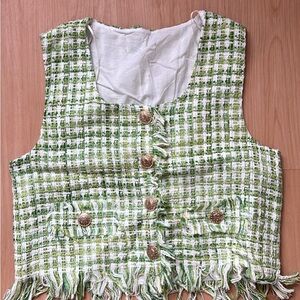 Green and White Tweed Vest